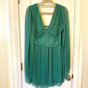 Iridescent green dress flowy sleeves